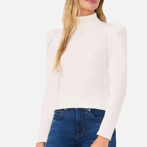CeCe Rib Knit Puff Sleeve Turtleneck Top